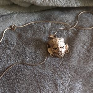 Vtg Sterling Silver Face Pendant Necklace